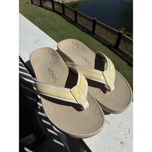 Vionic High Tide Sandals Womens 7 Yellow Arch Support Wedge Orthotic Flip Flops